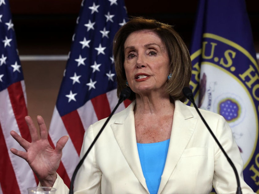 caption: House Speaker Nancy Pelosi, D-Calif., pictured on July 1, has rejected two of the five members nominated by Minority Leader Kevin McCarthy to serve on the Jan. 6 select committee to investigate the U.S. Capitol riot.