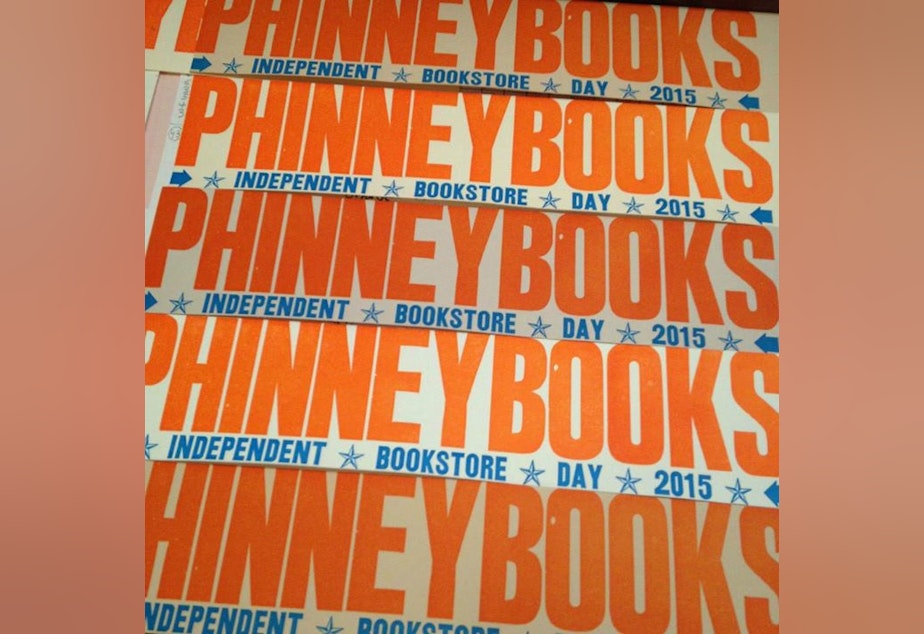 caption: Bookmarks commemorating Phinney Books for this year's Independent Bookstore Day.