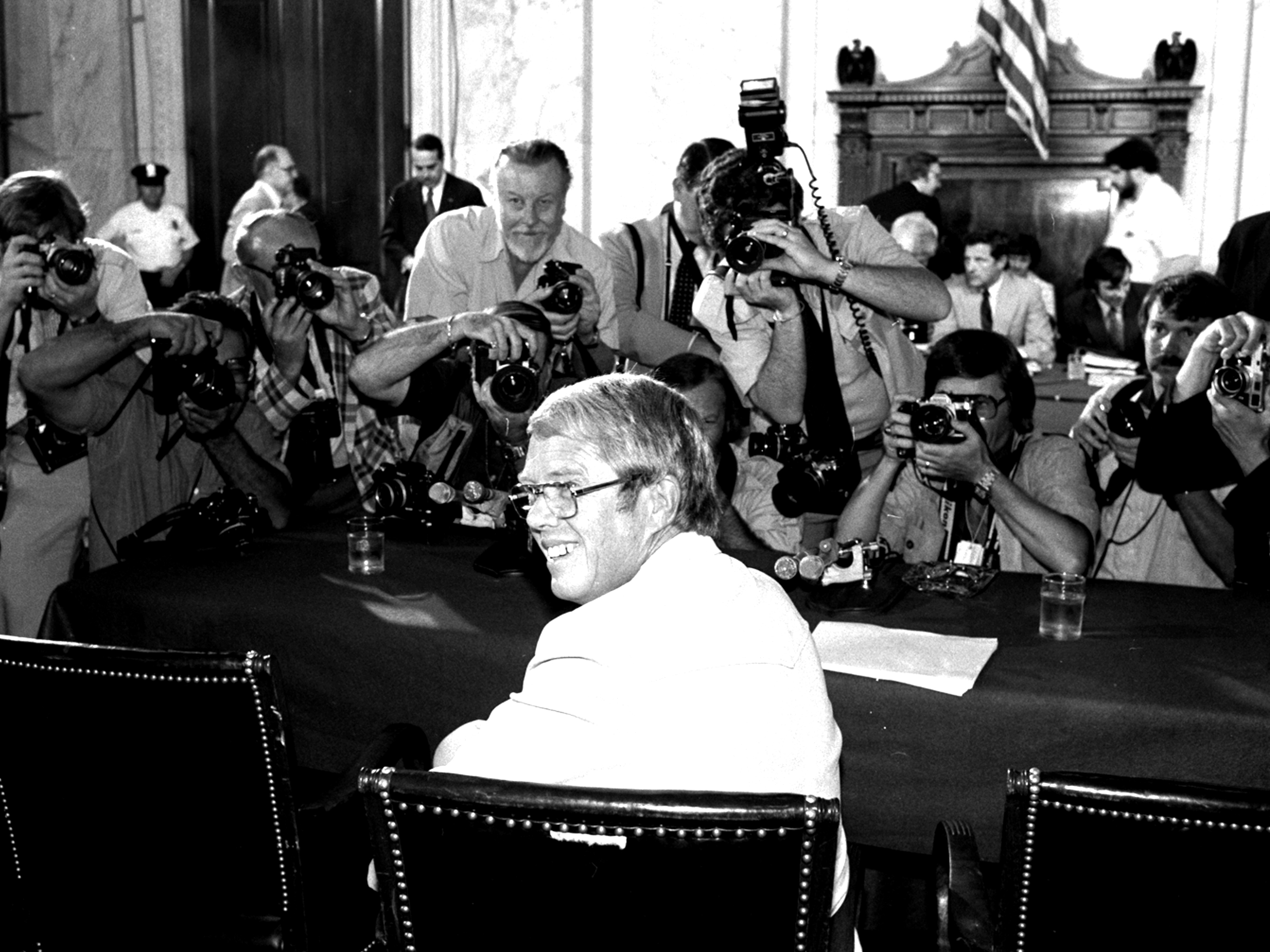 caption: President Jimmy Carter's younger brother Billy became the target of a Senate investigation over his ties to the Libyan government and appeared before the Senate Judiciary Committee in August 1980.