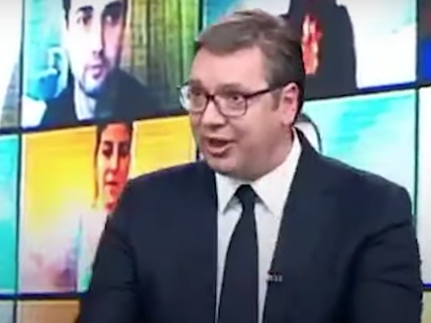 caption: Serbian President Aleksandar Vucic addressed his supporters ahead of Serbia's parliamentary elections next month.