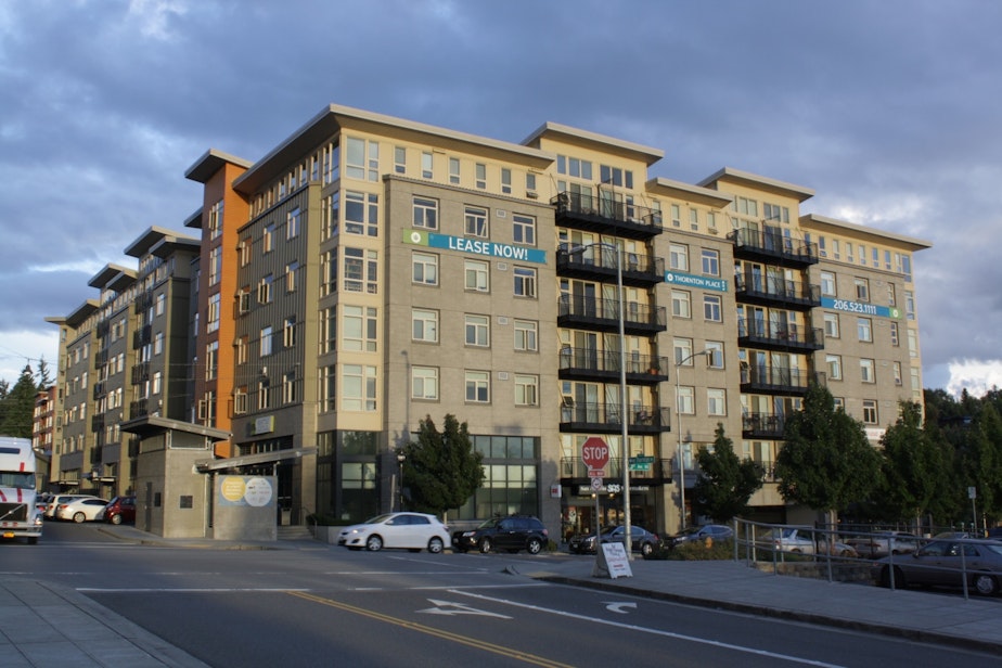caption: Thornton Place Apartments in Seattle's Northgate neighborhood has 56 apartments (out of 278) set aside for low wage earners. In exchange for keeping rents low for those units for 12 years, the developer got a tax break.