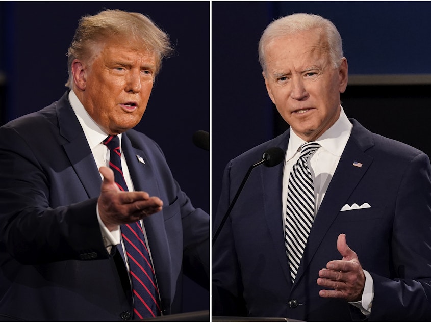 caption: President Trump and former Vice President Joe Biden have widely divergent views on health care issues.