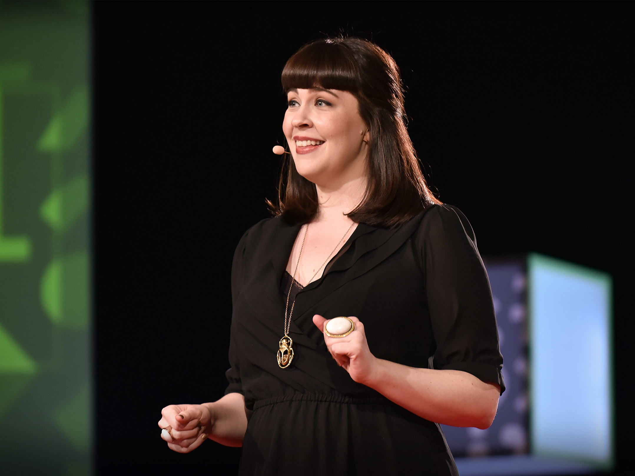 caption: Caitlin Doughty on the TED stage.