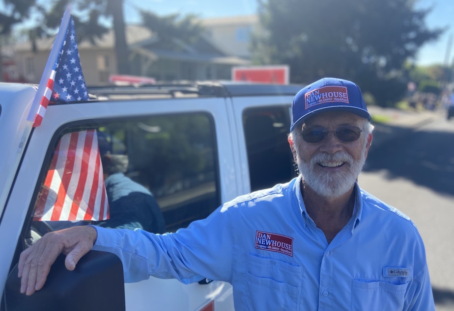 caption: Republican Congressman Dan Newhouse is ready to go at the 2022 Yakima Sunfair Parade