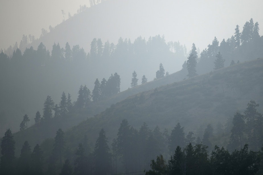 caption: Heavy smoke from wildfires is shown on Wednesday, August 15, 2018, outside of Wenatchee.