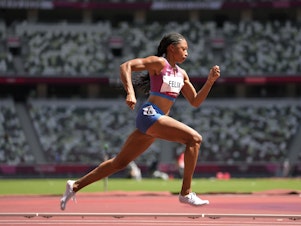 caption: Allyson Felix announced on Instagram that she would retire after the 2022 season. She said she'd run this season in honor of women, and "for a better future for my daughter."