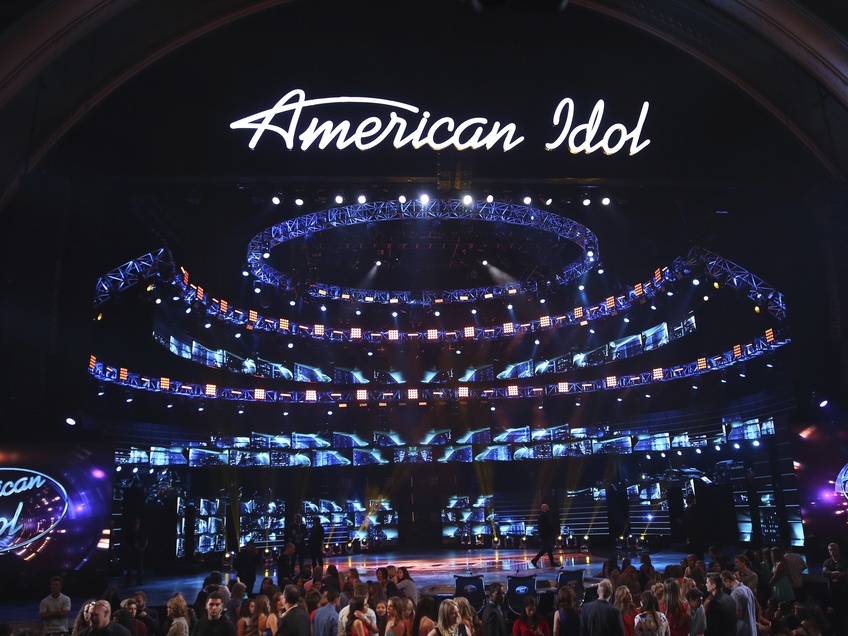caption: FILE - The stage at the "American Idol" farewell season finale at the Dolby Theatre on Thursday, April 7, 2016, in Los Angeles. (Photo by Matt Sayles/Invision/AP, File)