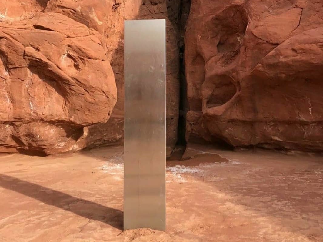 caption: This monolith was discovered in rural Utah, but officials do not know its source or reason for being installed.