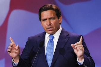 caption: Florida Gov. Ron DeSantis, a Republican, is expected by many to announce his candidacy for president in the coming weeks or months. Speaking here at the Republican Jewish Coalition Annual Leadership Meeting in Las Vegas on Nov. 19, 2022.
