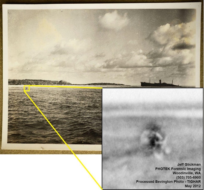 caption: Forensic analysis has focused on the object at the left of this 1937 photo taken by British colonial officer Eric Bevington.