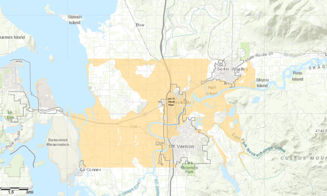 caption: An image of the 100-year flood plain area in Skagit County.