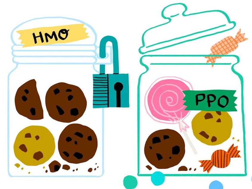 An illustration of cookie jars labeled "HMO" and "PPO."