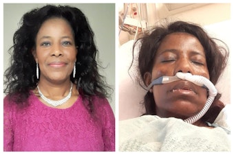 caption: Zipporah Maina, before she got Covid-19 from a wedding in July 2020, and after she was hospitalized.