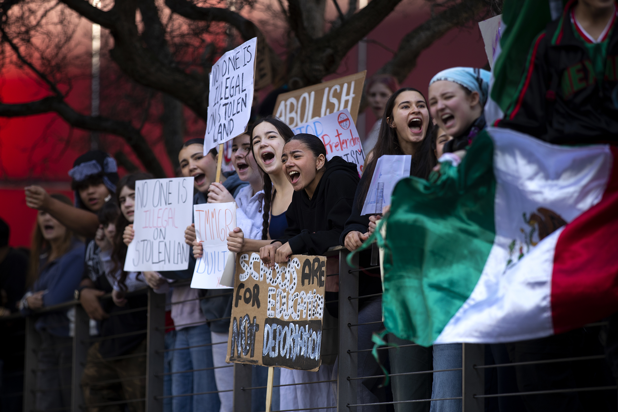 caption: Hundreds of Seattle students walked out of class for an "ICE Out of Seattle Schools" rally on Thursday, Feb. 5, 2026, at Seattle City Hall. 