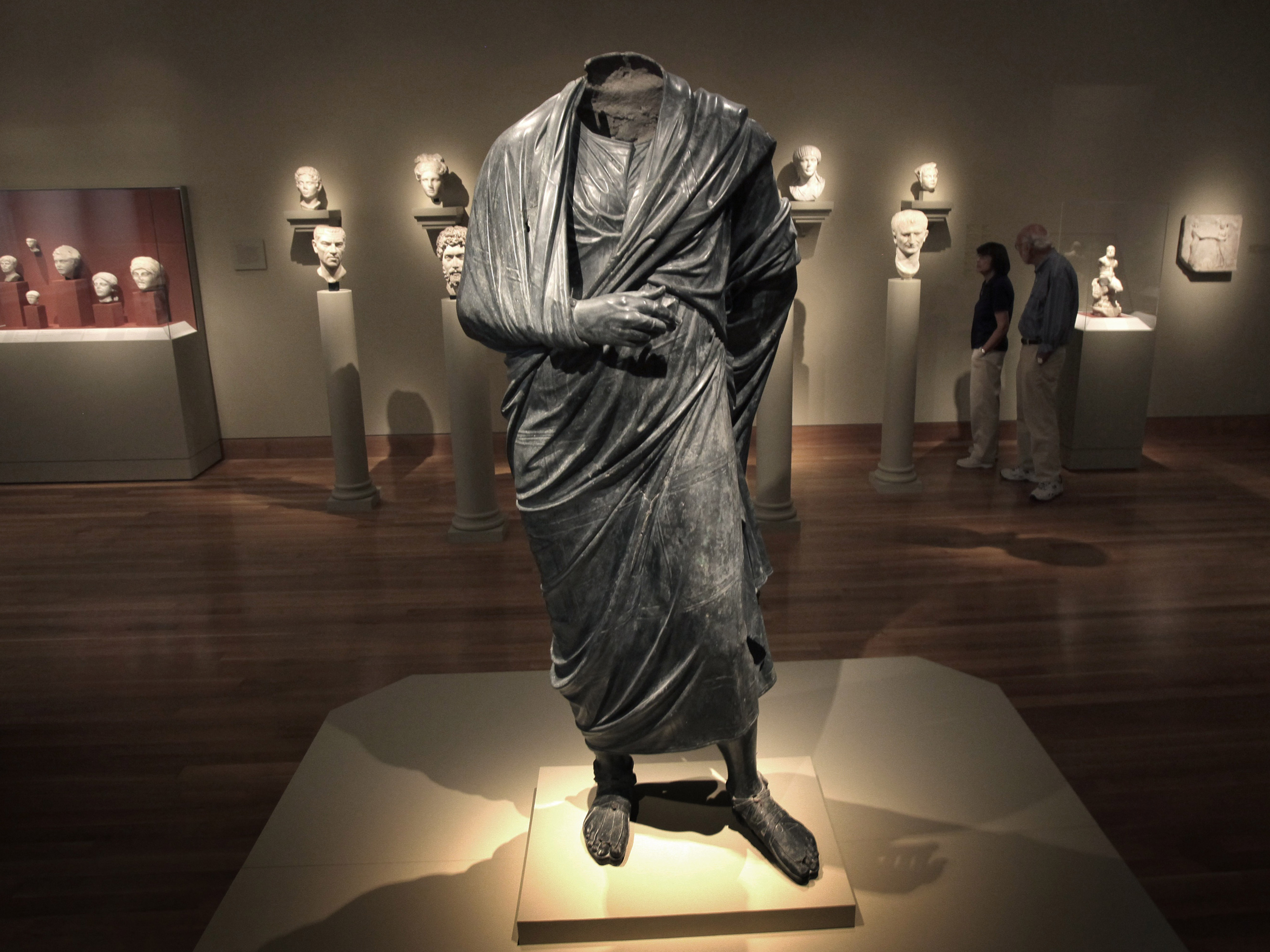 caption: A Roman-era statue, thought to represent Marcus Aurelius, stands in a gallery at the Cleveland Museum of Art on June 25, 2010.