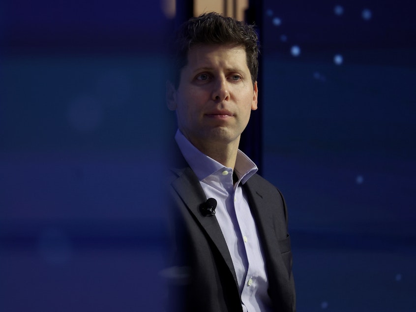 caption: Sam Altman looks on during the APEC CEO Summit at Moscone West on Nov. 16, 2023 in San Francisco, California.