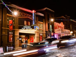 caption: The Sundance Film Festival marks its 40th edition this year. Above, the Egyptian Theatre is pictured during the 2023 Sundance Film Festival in Park City, Utah.