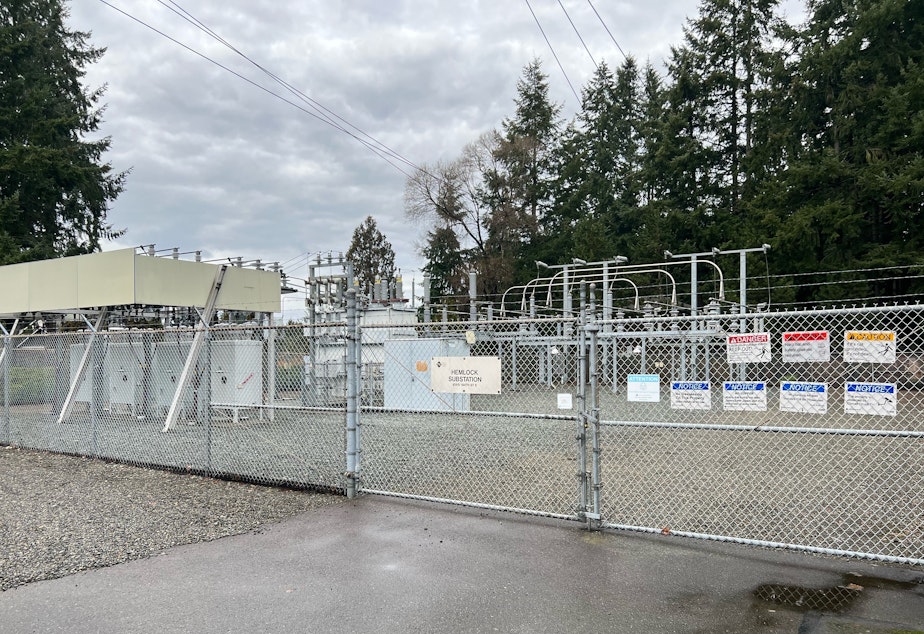 caption: This Puget Sound Energy substation in Puyallup, Washington, was one of three attacked early Christmas morning in Pierce County.