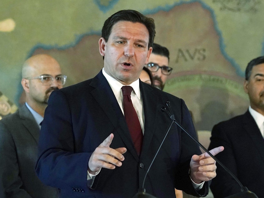 caption: A federal appeals court found that a Florida law intended to punish social media platforms is an unconstitutional violation of the First Amendment, dealing a major victory to companies who had been accused by Florida Gov. Ron DeSantis, pictured on May 9, of discriminating against conservative thought.