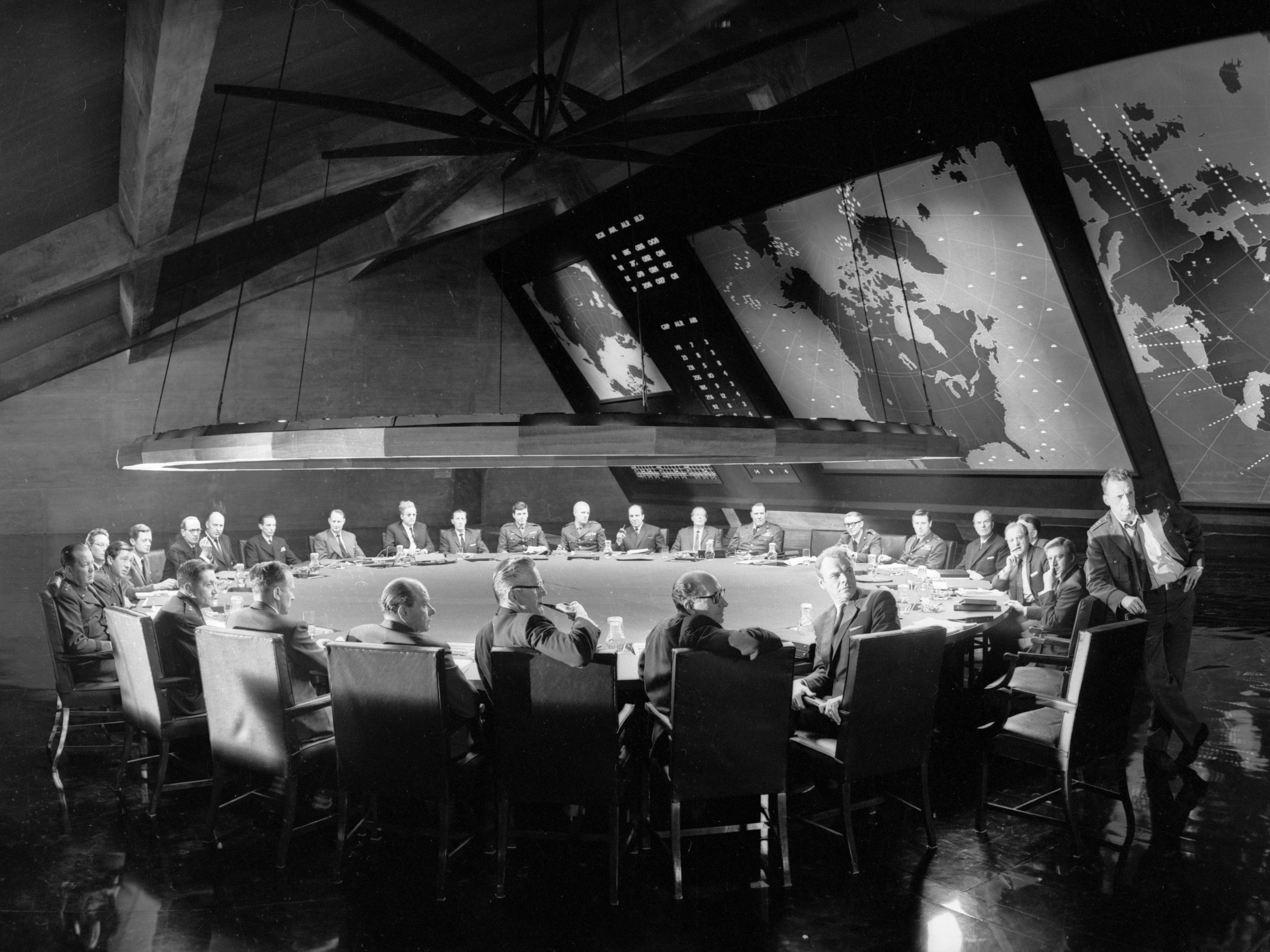 caption: Since Aug. 6, 1945, artists of every stripe have had to reckon with a world forever altered by nuclear weapons — Hollywood included. Above, Stanley Kubrick's 1964 film, <em>Dr. Strangelove or: How I Learned to Stop Worrying and Love the Bomb</em>.