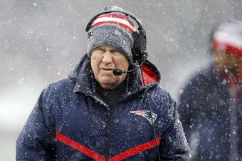 caption: Bill Belichick appears on the sideline during his last game as head coach of the New England Patriots on Jan. 7, 2024, in Foxborough, Mass.