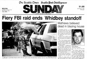 caption: The front page of the Seattle Times - Seattle Post-Intelligencer Sunday edition on Dec. 9, 1984.