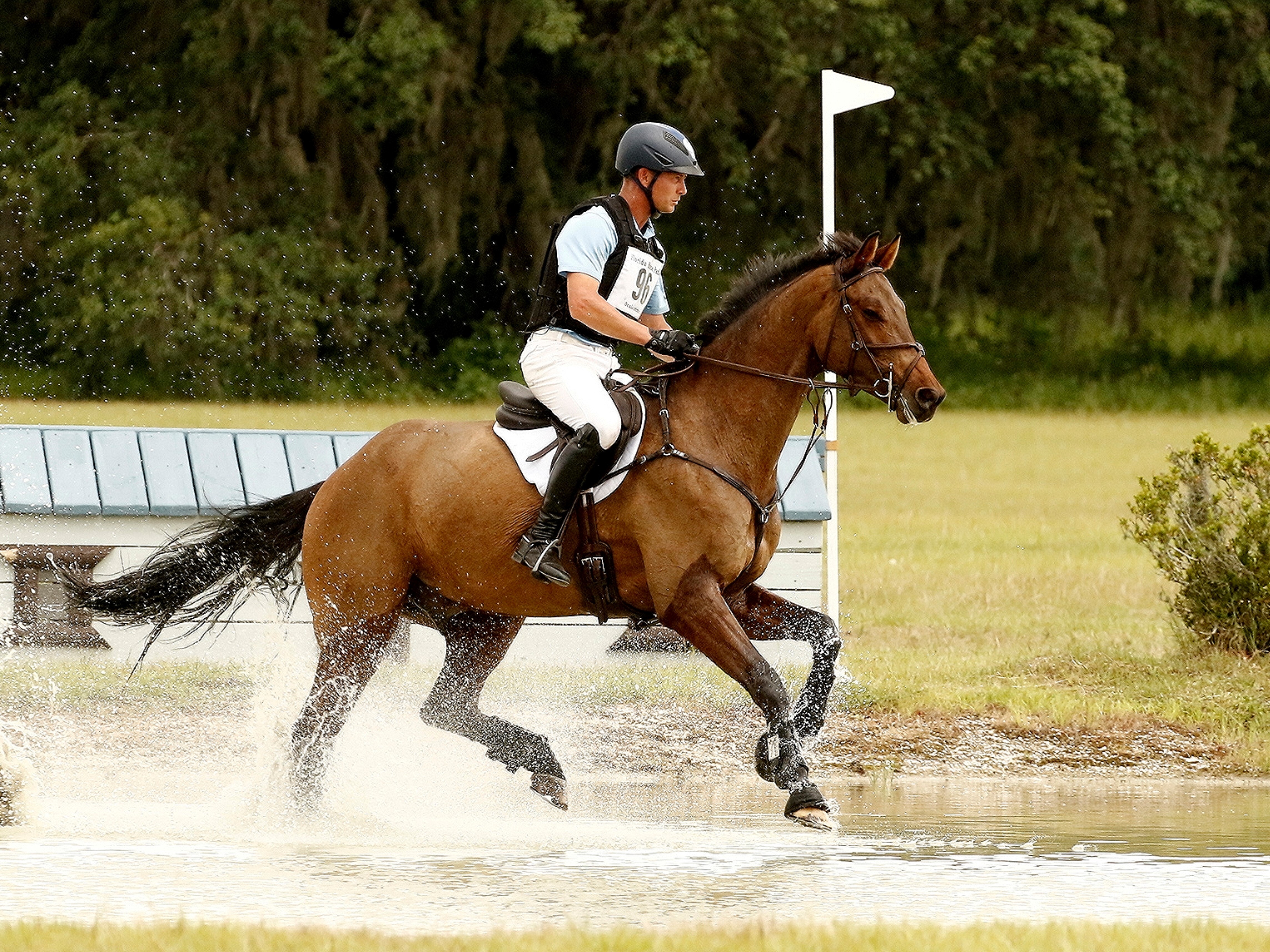 caption: Three-day eventing rider Jonathan Holling competes with his gelding Fernhill Copain.
