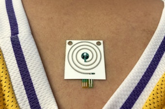 caption: A sensor developed by scientists at U.C. Berkeley can provide real-time measurements of sweat rate and electrolytes in sweat.