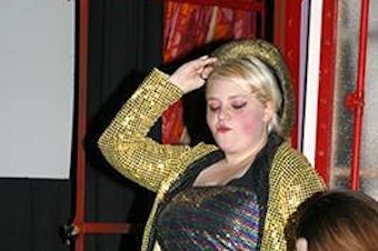 caption: Zerrin McLaughlin performs as Columbia in the Rocky Horror Picture Show shadowcast.