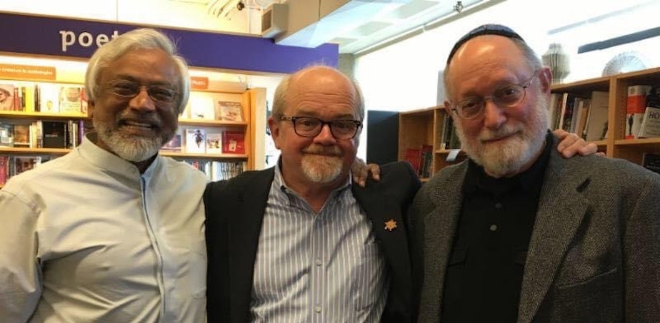 caption: The Pacific Northwest Interfaith Amigos. From left to right: Imam Jamal Rahman, Pastor Dave Brown, Rabbi Ted Falcon. Their aim is to address taboos of interfaith dialogue and create an authentic conversation between themselves and their audiences.
