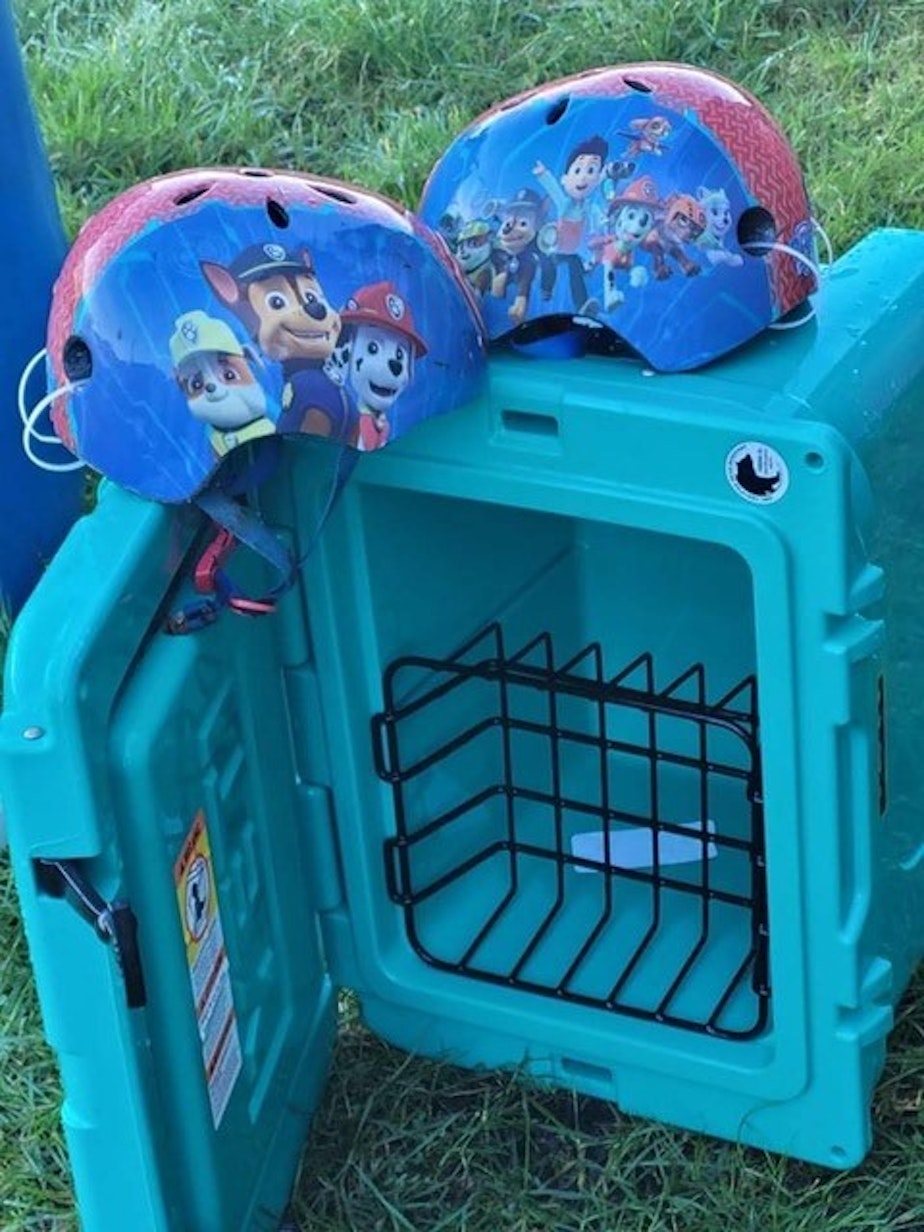 caption: This cooler and children's bicycle helmets were found washed up on Clayoquot Sound on the west coast of Canada's Vancouver Island on Jan. 27.