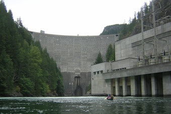 caption: Seattle City Light's Ross Dam, one of three dams the city operates on the Skagit River where it flows through Washington's North Cascades, in 2008.