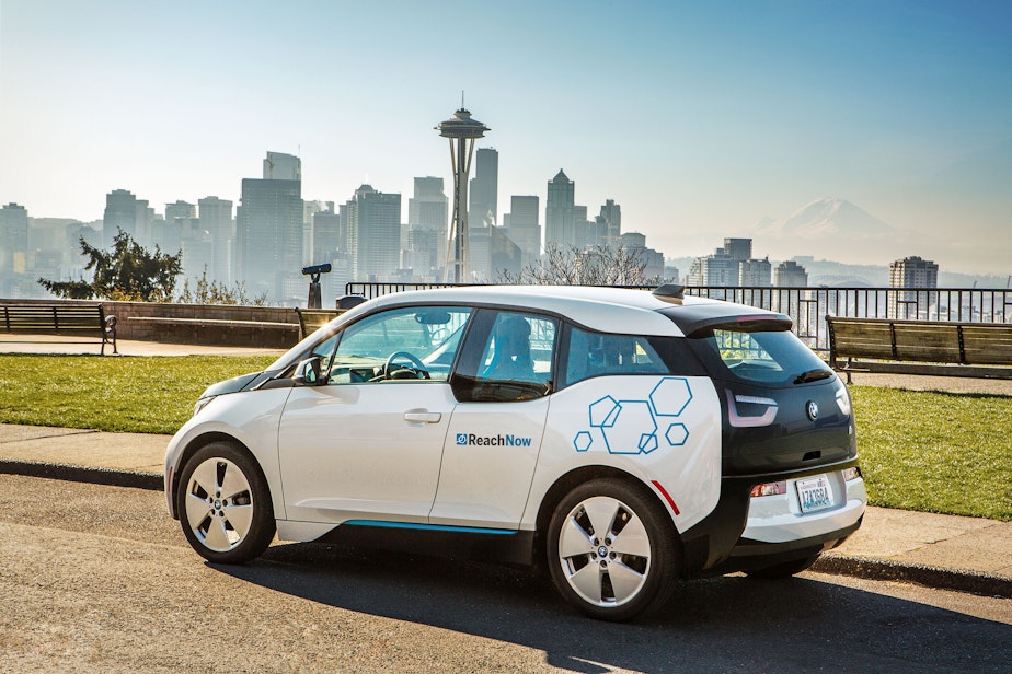 caption: BMW's all-electric i3 is one of the vehicles being offered by the company's new ReachNow car-sharing service in Seattle.
