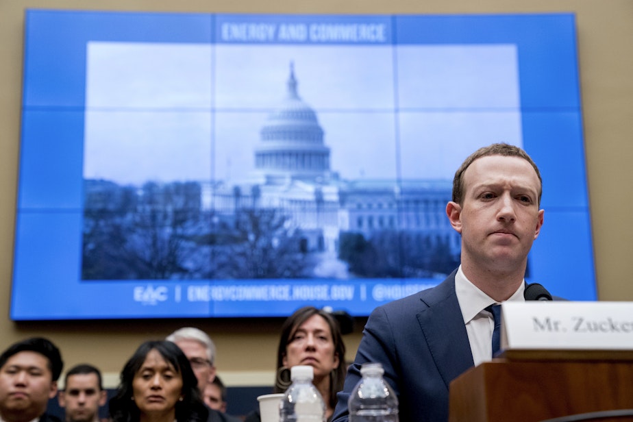 caption: Facebook CEO Mark Zuckerberg pauses while testifying before a House Energy and Commerce hearing on Capitol Hill in Washington, Wednesday, April 11, 2018, about the use of Facebook data to target American voters in the 2016 election and data privacy. (Andrew Harnik/AP)