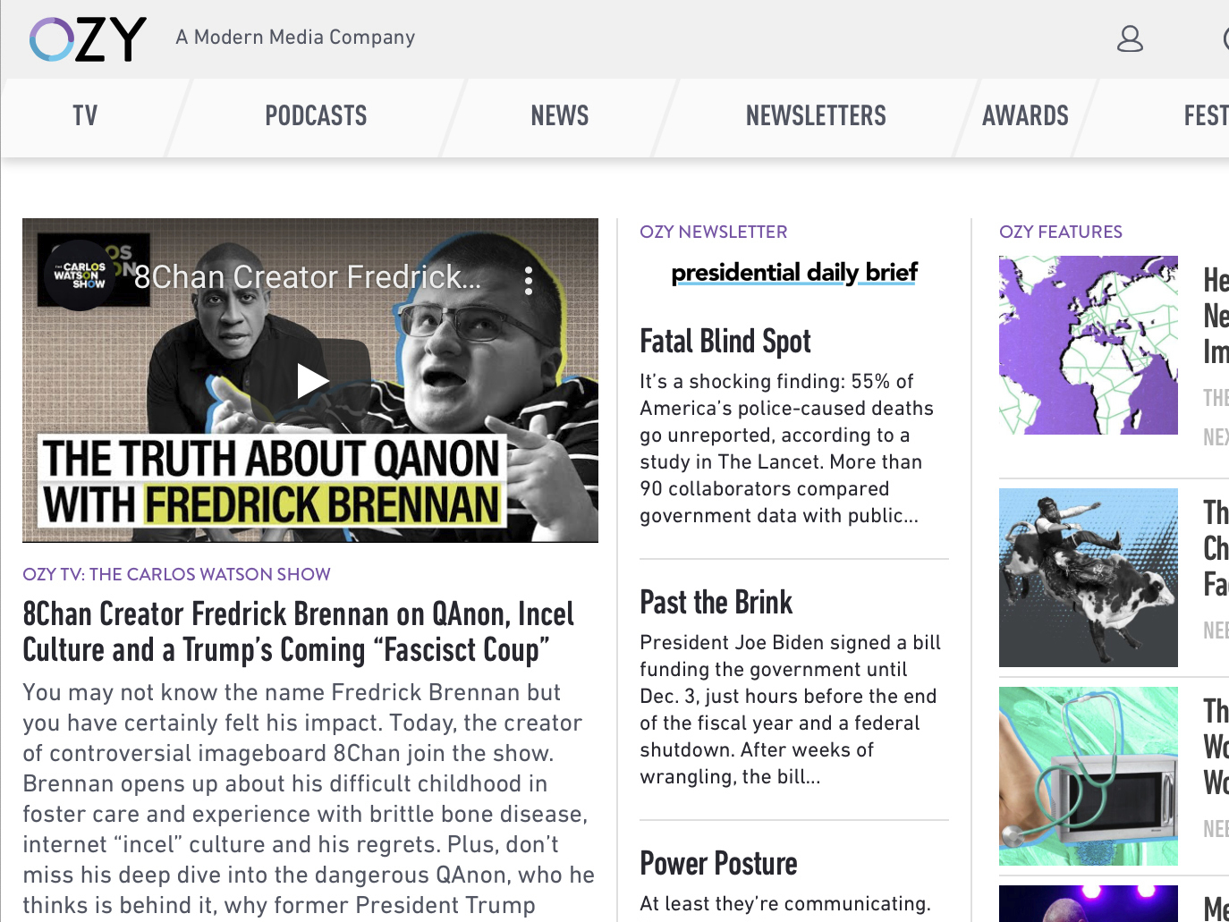 caption: This Monday, Oct. 4, 2021 image shows part of the OZY.com website. On Monday, Carlos Watson, the CEO of Ozy Media, said it had been "premature" to shut down and that he wants to keep operating.