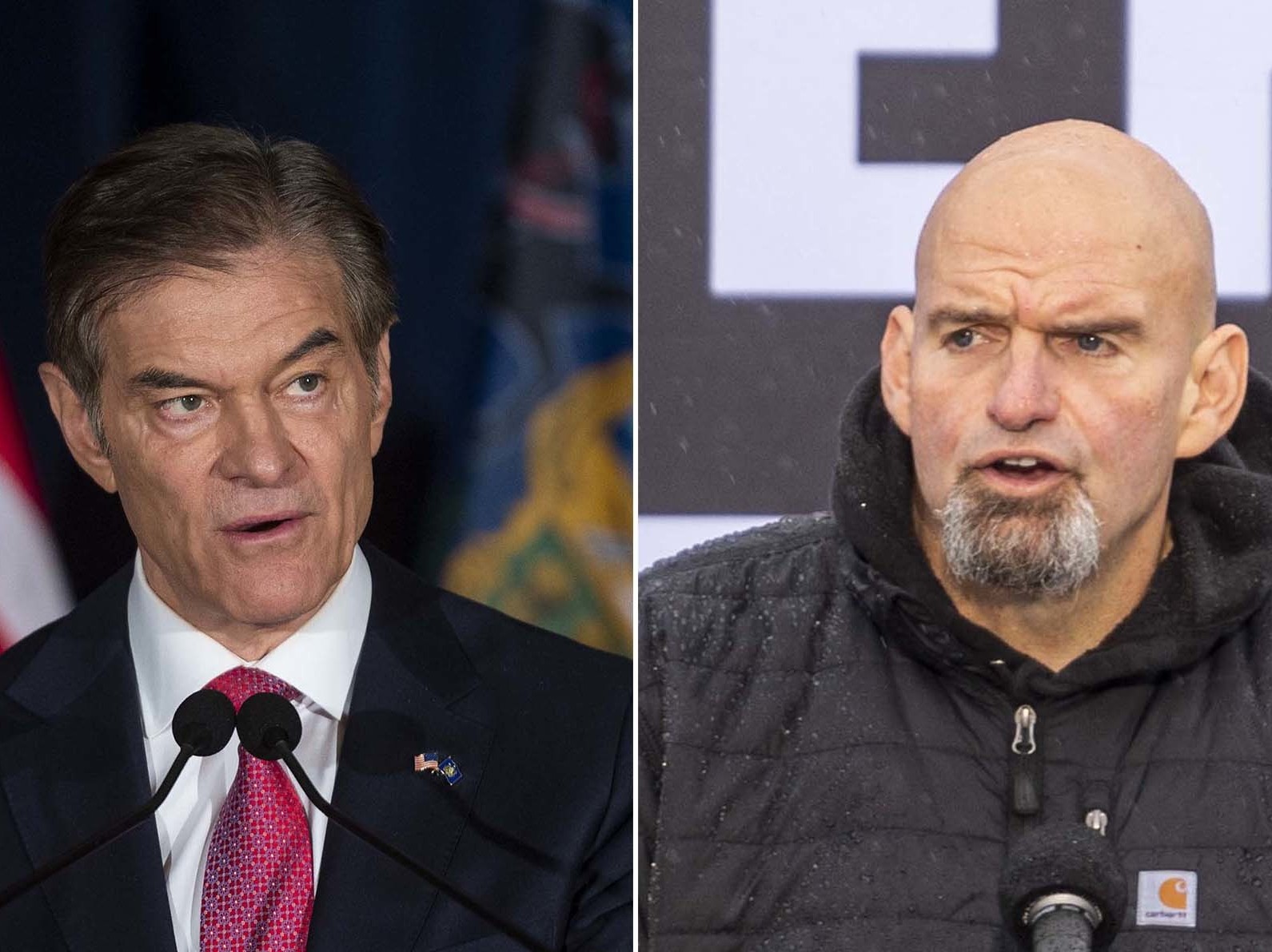 caption: Celebrity TV doctor, Mehmet Oz, left, has benefited from millions of dollars spent on TV ads from outside groups to help him close the gap with Lt. Gov. John Fetterman in the Pennsylvania Senate race.