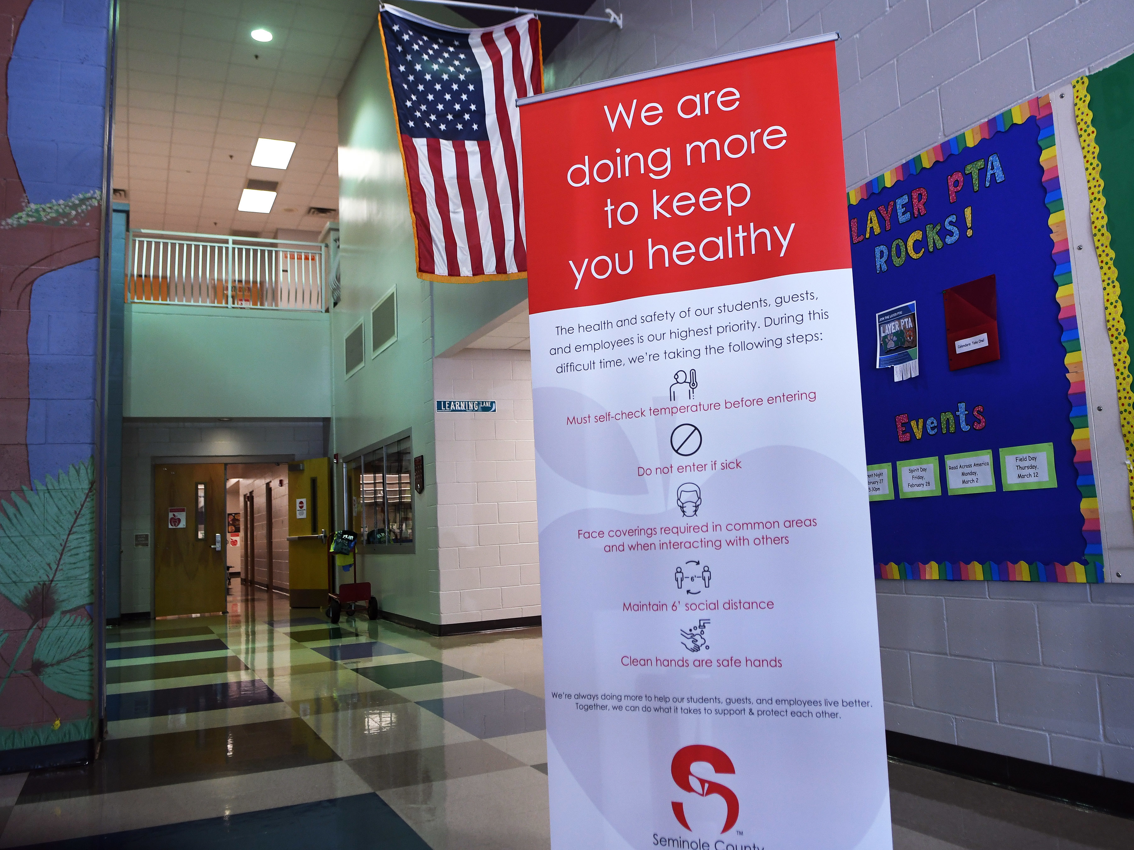 caption: Layer Elementary School in Winter Springs, Fla., opened with enhanced safety precautions due to COVID-19. An emergency order initially required school districts statewide to open for in-person learning by Aug. 31, but was temporarily struck down by a judge on Monday.