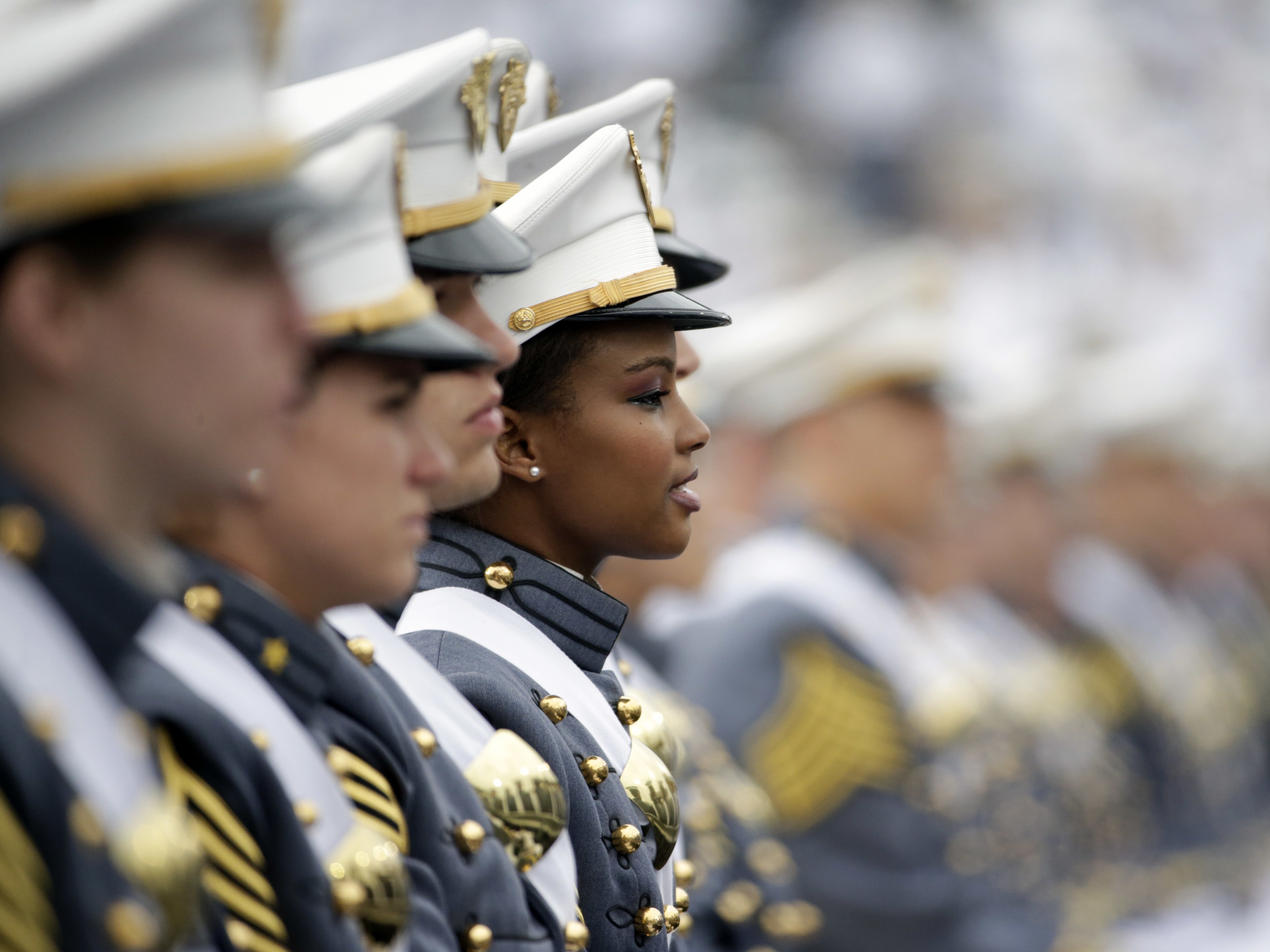 caption: The Pentagon's push to cleanse online materials of DEI-related content could alienate potential recruits from important demographics, experts tell NPR. Here, a 2016 photo shows cadets at their graduation and commissioning ceremony at the U.S. Military Academy in West Point, N.Y.