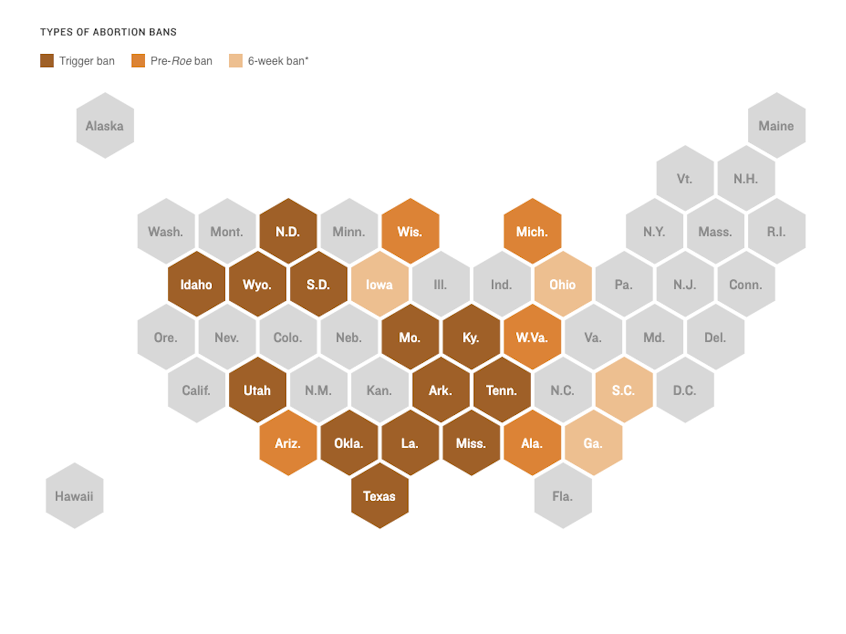 Twenty-two states have laws that will ban or limit abortion.
