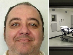caption: <strong>Left:</strong> A photo provided by Alabama Department of Corrections shows inmate Kenneth Eugene Smith, who was convicted in a 1988 murder-for-hire slaying of a preacher's wife. <strong>Right: </strong>Alabama's lethal injection chamber at Holman Correctional Facility in Atmore, Ala., seen in 2002.