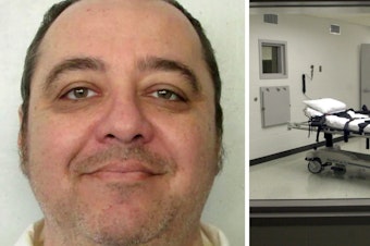 caption: <strong>Left:</strong> A photo provided by Alabama Department of Corrections shows inmate Kenneth Eugene Smith, who was convicted in a 1988 murder-for-hire slaying of a preacher's wife. <strong>Right: </strong>Alabama's lethal injection chamber at Holman Correctional Facility in Atmore, Ala., seen in 2002.