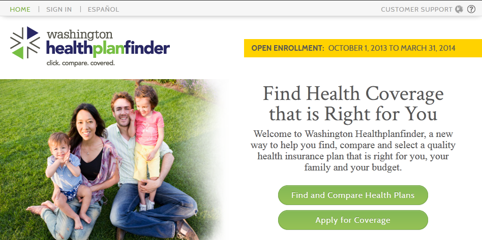 caption: Washington state's health plan finder Website. 