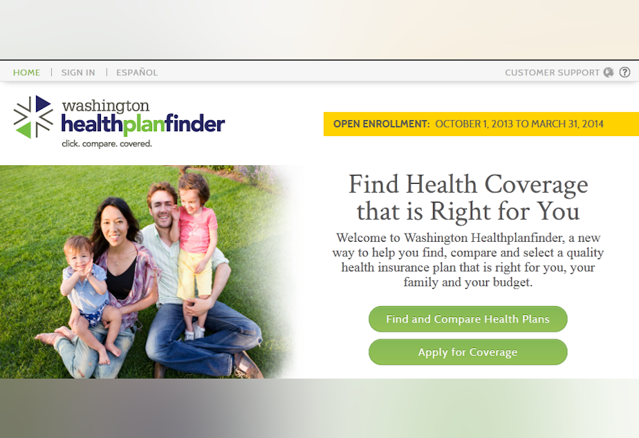 caption: Washington state's health plan finder Website. 