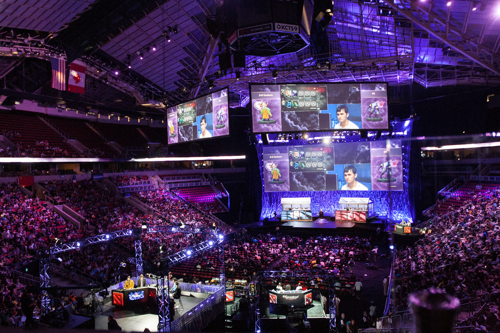 caption: The hub of the action for The International - a DOTA2 competition held last weekend at Key Arena.