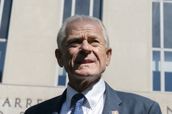 caption: Former White House trade adviser Peter Navarro outside the federal court in Washington, D.C., on Aug. 31. Navarro was found guilty on two counts of criminal contempt for defying a subpoena from the House Select Committee investigating the Jan. 6 Attack on the Capitol.