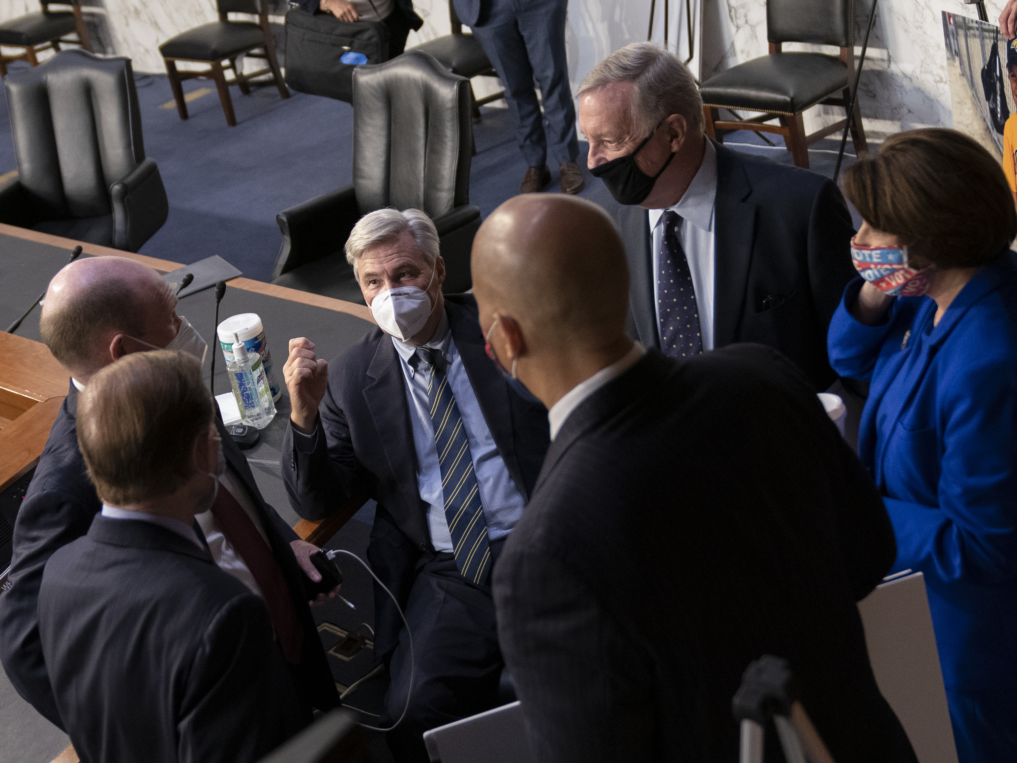 caption: Senate Democrats speak Oct. 12 after the confirmation hearing for Supreme Court nominee Amy Coney Barrett before the Judiciary Committee. They announced Wednesday they will boycott the committee vote on confirming Barrett.