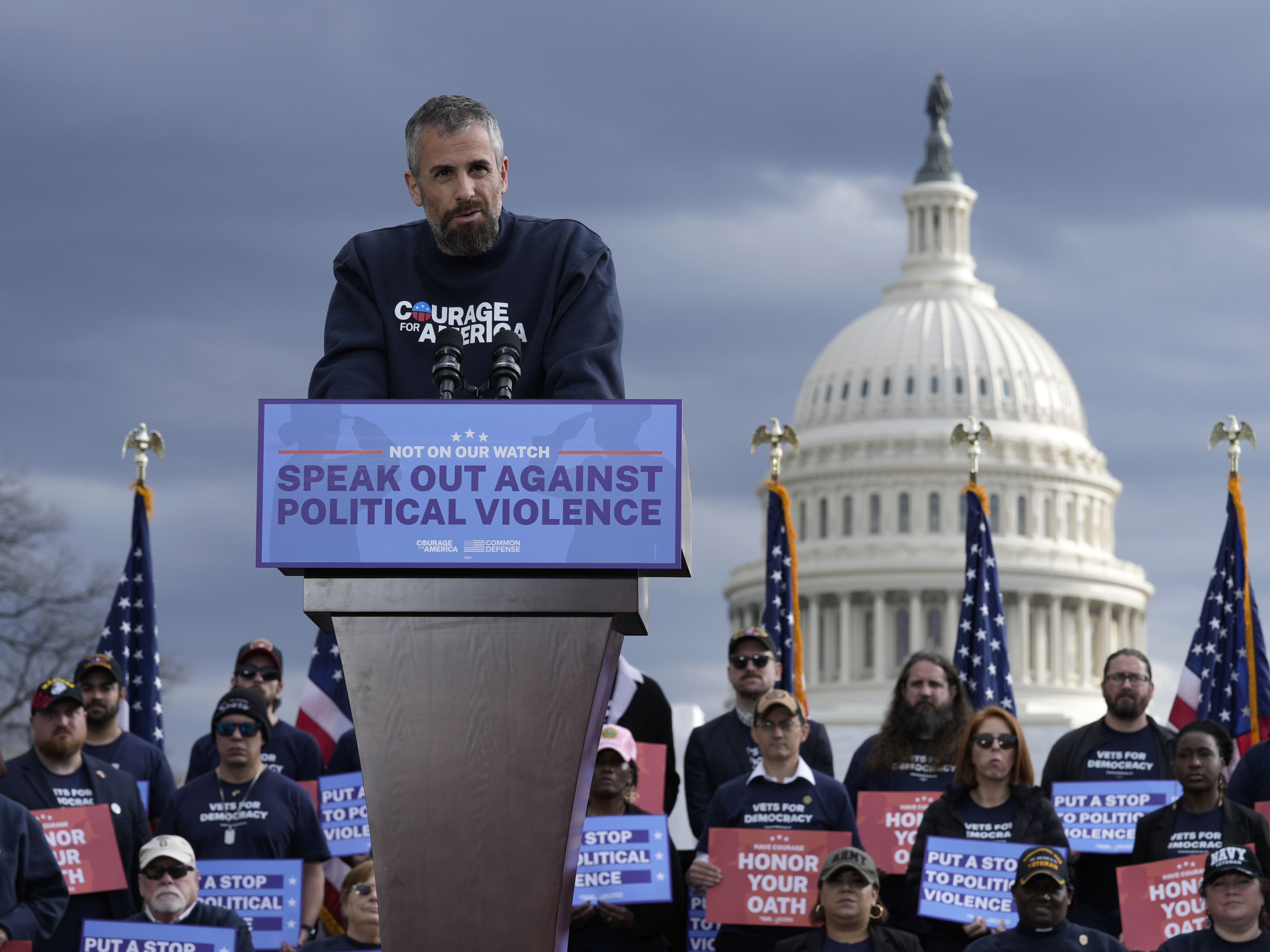caption: Former Metropolitan Police Department Officer Michael Fanone, who helped defend the U.S. Capitol during the Jan. 6 attack.  Fanone is filing for protective orders against the men who assaulted him that day.