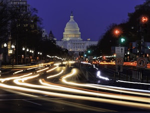 caption: A view of Pennsylvania Ave. approaching the U.S. Capitol in Washington, D.C.
