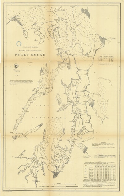 caption: Image of a vintage Puget Sound map from the United States Coast Survey Annual Report 1867, from the National Oceanic and Atmospheric Administration collection.
From space photography to macro images of the tiniest plankton, the NOAA Photo Library includes approximately 80,000 images. Images in the collection are in the public domain and educational use is encouraged. Explore the collection at photolib.noaa.gov.