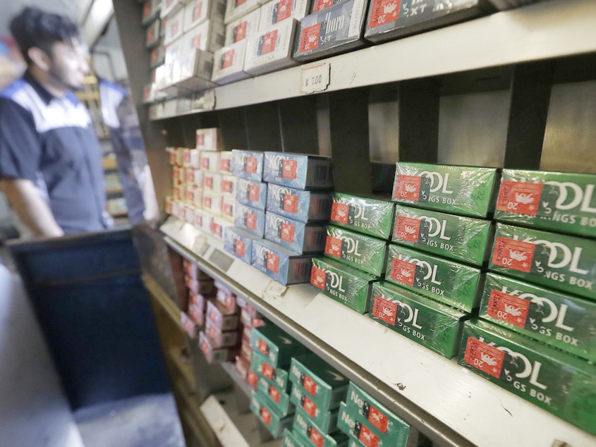 caption: Menthol cigarettes and other tobacco products at a store in San Francisco in 2018. U.S. health regulators announced a new effort Thursday to ban menthol cigarettes.